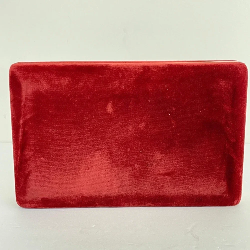 Vintage Mele Red Velvet Jewelry Travel Case Gold Tone Trim Clamshell Organizer‎
